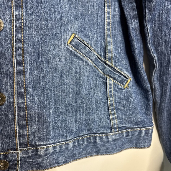 Levi Strauss Signature Denim Jacket Womens Y2K Cropped Trucker Sz Large 12/14 - Picture 8 of 16
